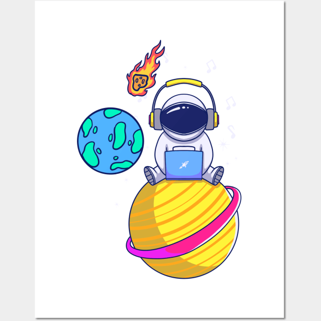 Astronaut Playing Electronic Music DJ On The Planet Wall Art by dailydadacomic